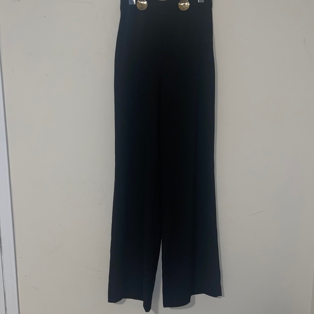 Zara Black Wide-Leg Jumpsuit Pants with Gold Button Detail